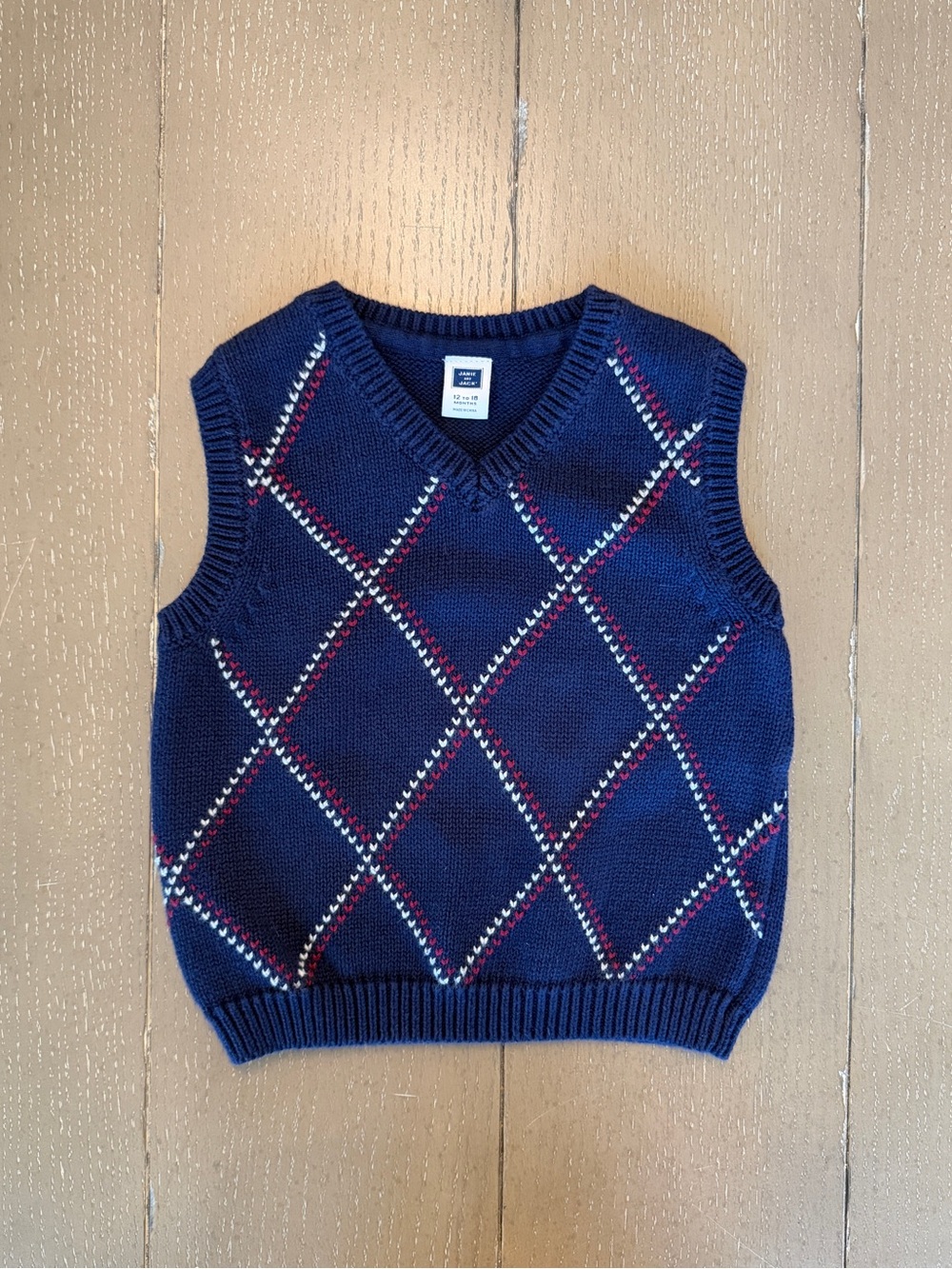 Janie and Jack Baby Boys’ Preppy Blue Knit Argyle Sweater Vest • Size 12-18M